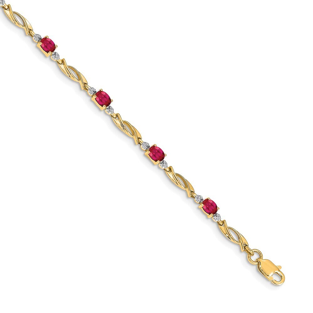 14k Yellow Gold Diamond & Oval Ruby Bracelet